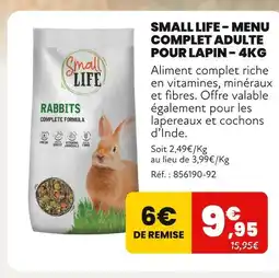 Animalis Small Life Menu Complet Adulte pour Lapin - 4 kg offre