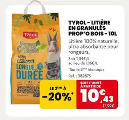 Animalis TYROL Litière en granules prop’o bois - 10l offre