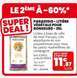 Animalis Paradisio Litière végétale pour rongeurs - 20 L offre