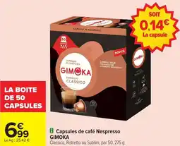 Carrefour Market Capsules de café nespresso gimoka offre