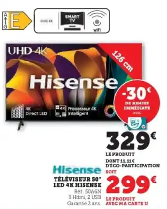 Hyper U HISENSE Téléviseur 50" led 4k offre