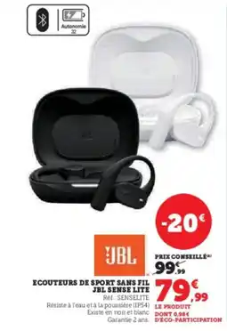 Hyper U JBL Ecouteurs de sport sans fil sense lite offre