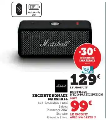Hyper U MARSHALL Enceinte nomade offre