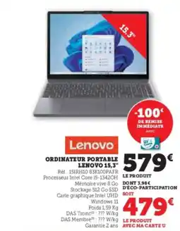 Hyper U LENOVO Ordinateur portable 15,3" offre