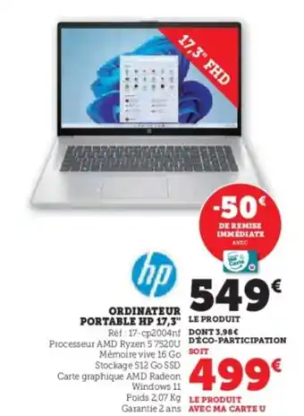 Hyper U HP Ordinateur portable 17,3" offre