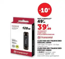 Hyper U Cles usb ssd transcend esd310c 128 go offre