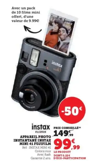 Hyper U Appareil photo instantané instax mini 41 fujifilm réf: instax mini 41 offre