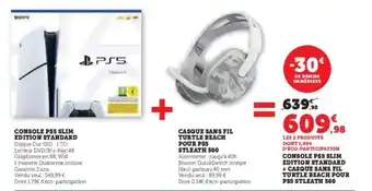 Hyper U Console ps5 slim edition standard + casque sans fil turtle beach pour ps5 stleath 500 offre