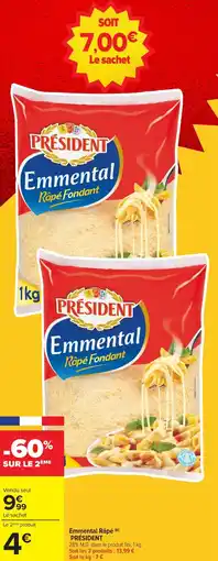 Carrefour Market Emmental râpé président offre