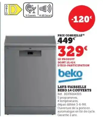 Hyper U BEKO Lave-vaisselle 14 couverts offre