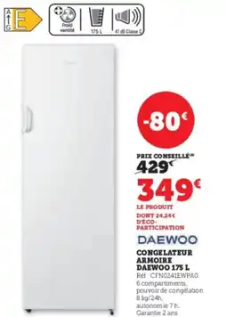Hyper U DAEWOO Congelateur armoire offre