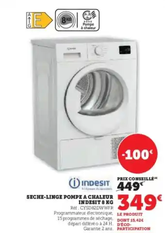 Hyper U INDESIT Seche-linge pompe a chaleur offre