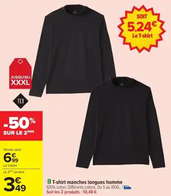 Carrefour Market T-shirt manches longues homme offre