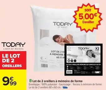 Carrefour Market Lot de 2 oreillers à mémoire de forme offre