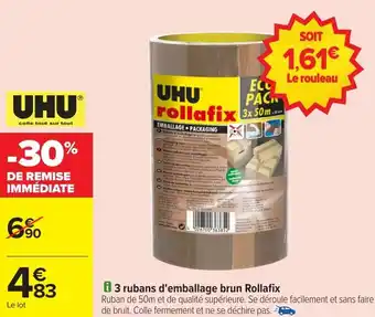 Carrefour Market 3 rubans d'emballage brun rollafix offre