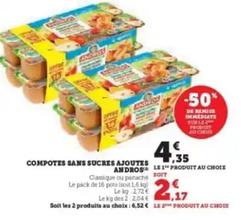 Hyper U ANDROS Compotes sans sucres ajoutes offre
