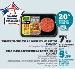 Hyper U SOCOPA Burger du chef xxl au boeuf 15% mg nature offre