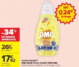 Carrefour Market Lessive liquide omo mon cycle court parfume offre