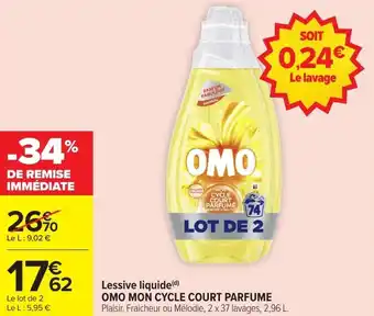 Carrefour Market Lessive liquide omo mon cycle court parfume offre