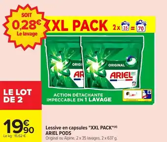 Carrefour Market Lessive en capsules xxl pack ariel pods offre