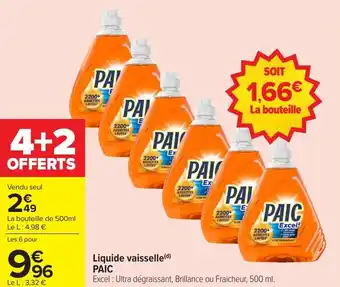Carrefour Market Liquide vaisselle paic offre