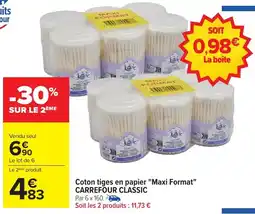 Carrefour Market Coton tiges en papier maxi format carrefour classic offre