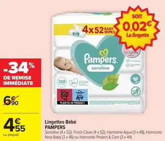 Carrefour Market Lingettes bébé pampers offre