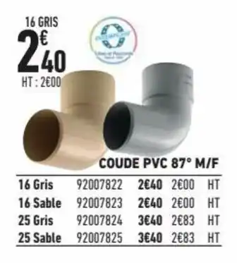 Brico Cash Coude PVC 87° M/F offre