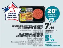 U Express Burger du chef xxl au boeuf 15% mg nature socopa offre
