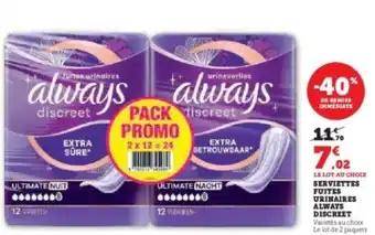 Hyper U ALWAYS Discreet serviettes fuites urinaires offre