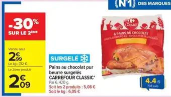 Carrefour Market Pains au chocolat pur beurre surgelés CARREFOUR CLASSIC’ offre