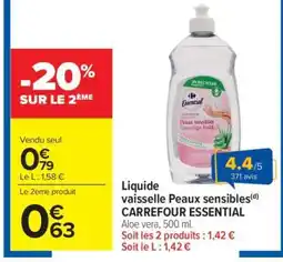 Carrefour Market Liquide vaisselle Peaux sensibles CARREFOUR ESSENTIAL offre
