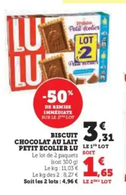 Super U LU Biscuit chocolat au lait petit ecolier offre
