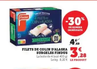 Super U FINDUS Filets de colin d'alaska surgeles offre