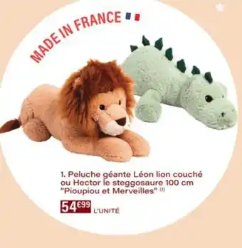 Monop' Peluche géante Léon lion couché ou Hector le steggosaure Pioupiou et Merveilles offre
