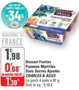 G20 CHARLES & ALICE Dessert Fruitier Pommes Myrtilles Sans Sucres Ajoutés offre