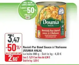 G20 DOUNIA HALAL Ravioli Pur Bœuf Sauce à l'Italienne offre