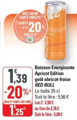 G20 RED BULL Boisson Energisante Apricot Edition goût abricot-fraise offre