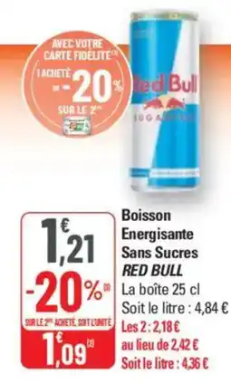 G20 RED BULL Boisson Energisante Sans Sucres offre