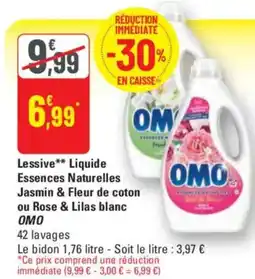 G20 OMO Lessive Liquide Essences Naturelles Jasmin & Fleur de coton ou Rose & Lilas blanc offre