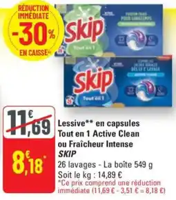 G20 SKIP Lessive en capsules Tout en 1 Active Clean ou Fraîcheur Intense offre