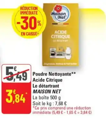MAISON NET Poudre Nettoyante Acide Citrique Le détartrant
