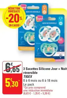G20 TIGEX 3 Sucettes Silicone Jour + Nuit réversible offre