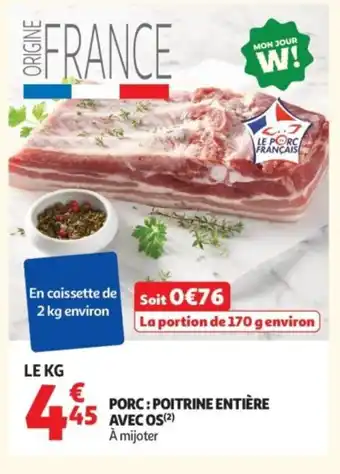 Auchan Porc: poitrine entière avec os offre