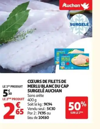 Auchan AUCHAN Cœurs de filets de merlu blanc du cap surgelé offre