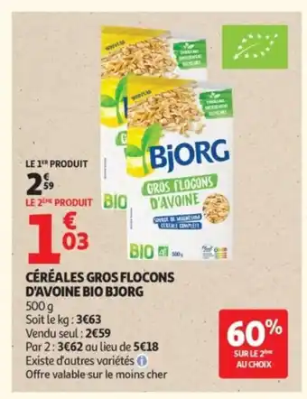 Auchan BJORG Céréales gros flocons d'avoine bio offre