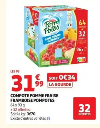 Auchan POMPOTES Compote pomme fraise framboise offre