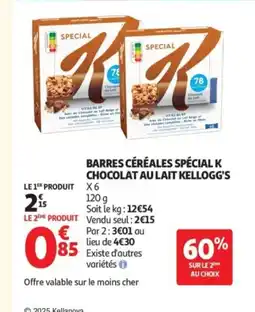 Auchan KELLOGG'S Barres céréales spécial k chocolat au lait offre