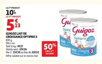 Auchan GUIGOZ Lait de croissance optipro 3 offre