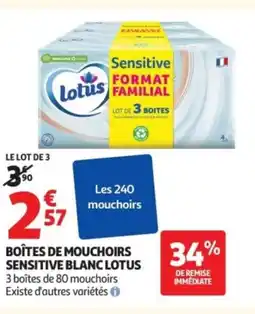 Auchan LOTUS Boîtes de mouchoirs sensitive blanc offre